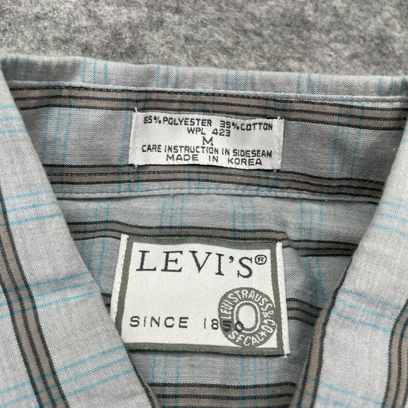 Levi's Western Snap Shirt Long Sleeve Gray Blue Striped Men M Polyester Pockets - Picture 4 of 8